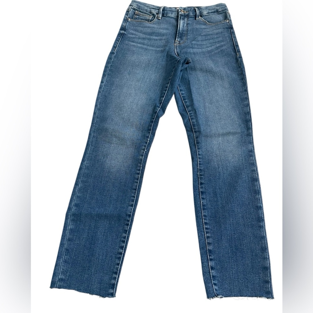 Good American High Rise Straight Crop Jeans 8 Medium Wash Altered Hem